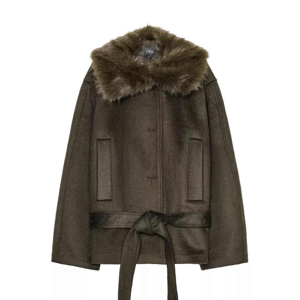 Nwt Zara wool bland coat with faux fur collar